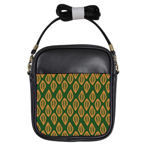 African | Ethnic | Mudcloth | #16 Green and Orange Girls Sling Bag