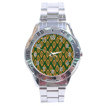 African | Ethnic | Mudcloth | #16 Green and Orange Stainless Steel Analogue Watch