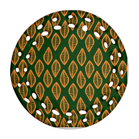 African | Ethnic | Mudcloth | #16 Green and Orange Ornament (Round Filigree)