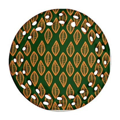 African | Ethnic | Mudcloth | #16 Green and Orange Round Filigree Ornament (Two Sides)