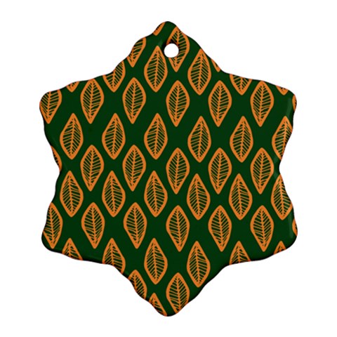 African | Ethnic | Mudcloth | #16 Green and Orange Snowflake Ornament (Two Sides)