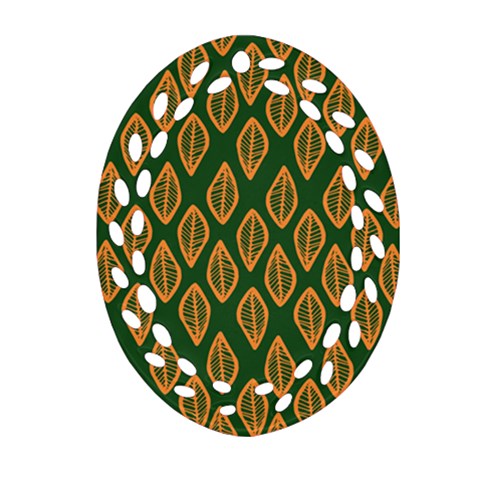 African | Ethnic | Mudcloth | #16 Green and Orange Ornament (Oval Filigree)