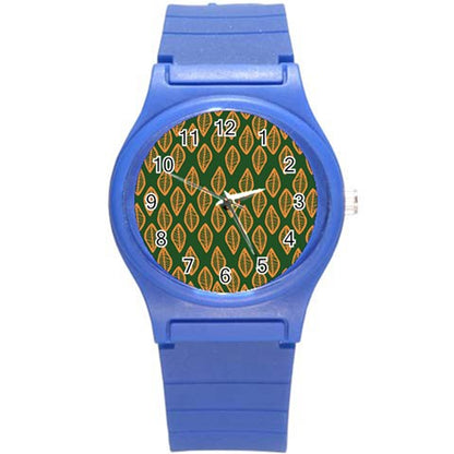 African | Ethnic | Mudcloth | #16 Green and Orange Round Plastic Sport Watch (S)