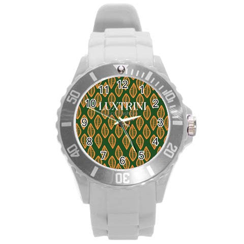 African | Ethnic | Mudcloth | #16 Green and Orange Round Plastic Sport Watch (L)