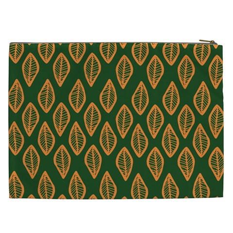 African | Ethnic | Mudcloth | #16 Green and Orange Cosmetic Bag (XXL)