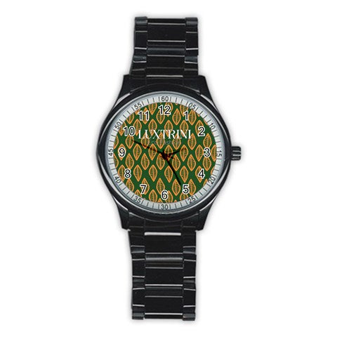 African | Ethnic | Mudcloth | #16 Green and Orange Stainless Steel Round Watch