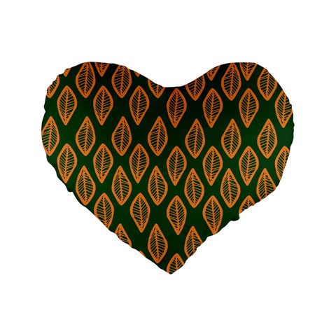 African | Ethnic | Mudcloth | #16 Green and Orange Standard 16" Premium Plush Fleece Heart Shape Cushion