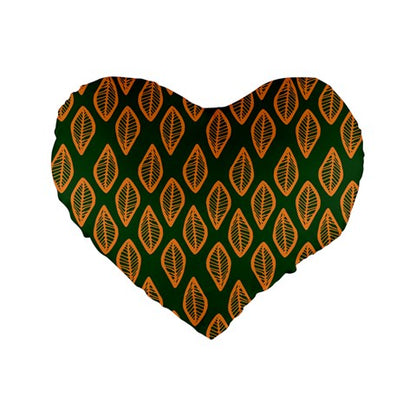 African | Ethnic | Mudcloth | #16 Green and Orange Standard 16" Premium Plush Fleece Heart Shape Cushion