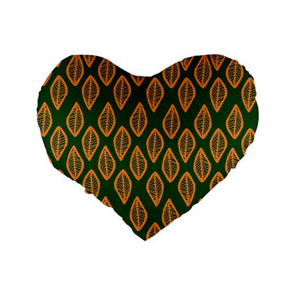 African | Ethnic | Mudcloth | #16 Green and Orange Standard 16" Premium Plush Fleece Heart Shape Cushion