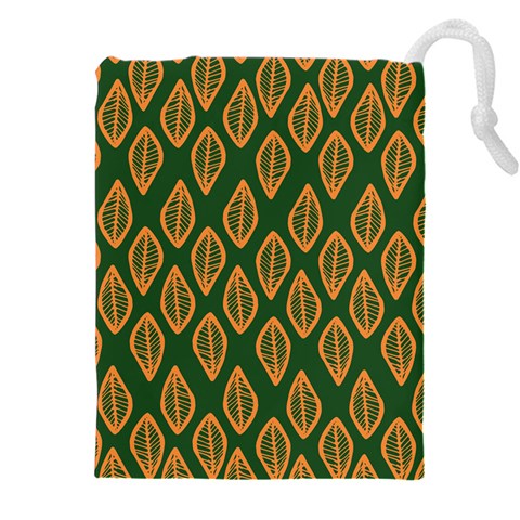 African | Ethnic | Mudcloth | #16 Green and Orange Drawstring Pouch (5XL)