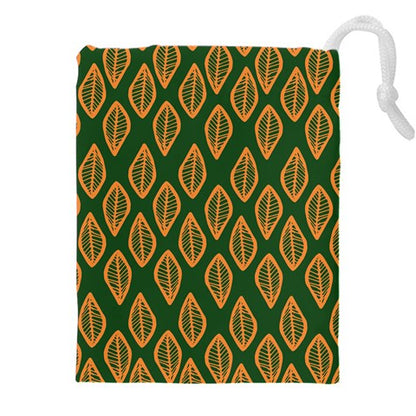 African | Ethnic | Mudcloth | #16 Green and Orange Drawstring Pouch (5XL)