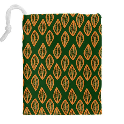 African | Ethnic | Mudcloth | #16 Green and Orange Drawstring Pouch (5XL)