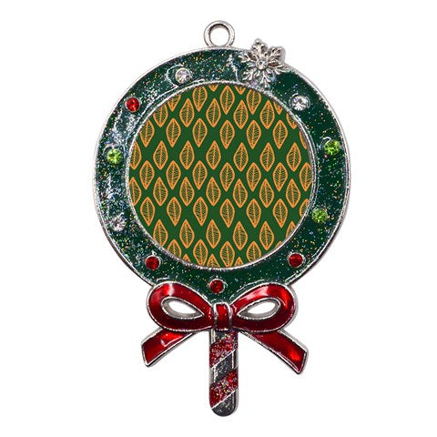 African | Ethnic | Mudcloth | #16 Green and Orange Metal X'Mas Lollipop with Crystal Ornament