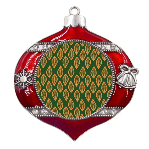 Green and Orange African Mudcloth Metal Snowflake Bell Ornament