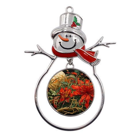 Mele Kalikimaka Hau Oli Makahiki Hou Metal Snowman Ornament