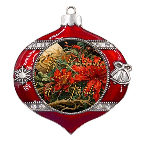 Mele Kalikimaka Hau Oli Makahiki Hou Metal Snowflake And Bell Red Ornament