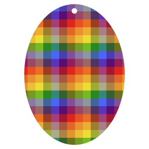 Rainbow Plaid UV Print Acrylic Ornament Oval