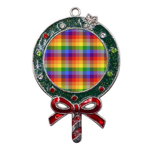 Rainbow Plaid Metal X'Mas Lollipop with Crystal Ornament