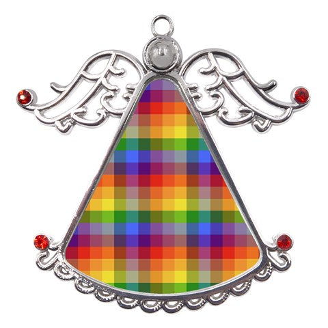 Rainbow Plaid Metal Angel with Crystal Ornament