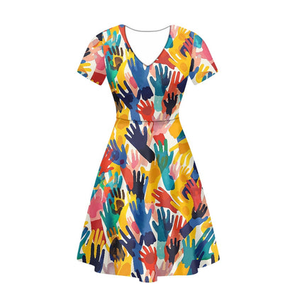 LGBTQ Women V-Neck Short Sleeve Ruffle Dress white