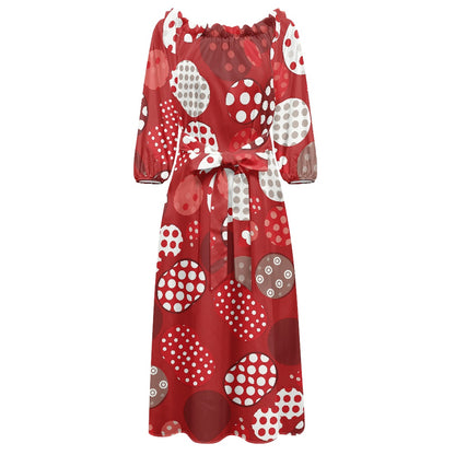 Red Polka Dot Maxi Women's Off Shoulder Dress