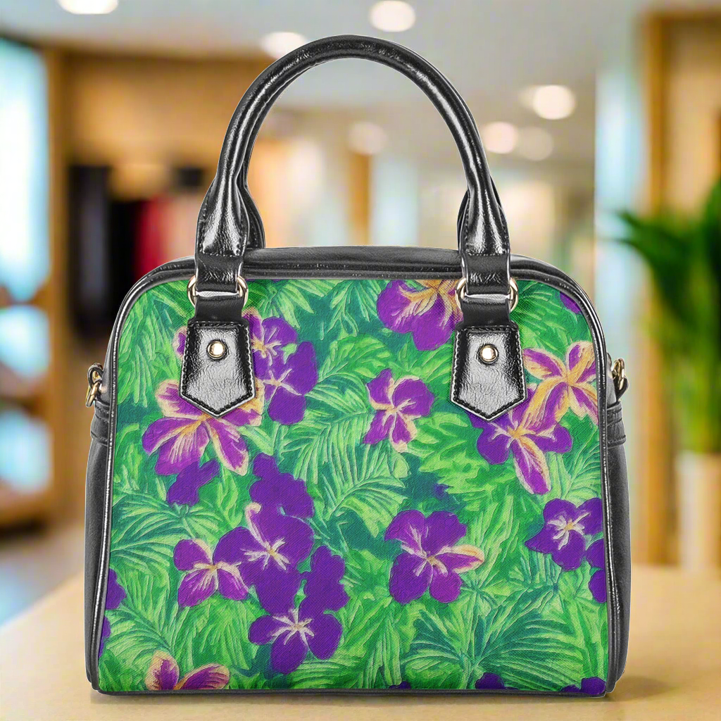 Blue Flag Iris on Green Shoulder Handbags