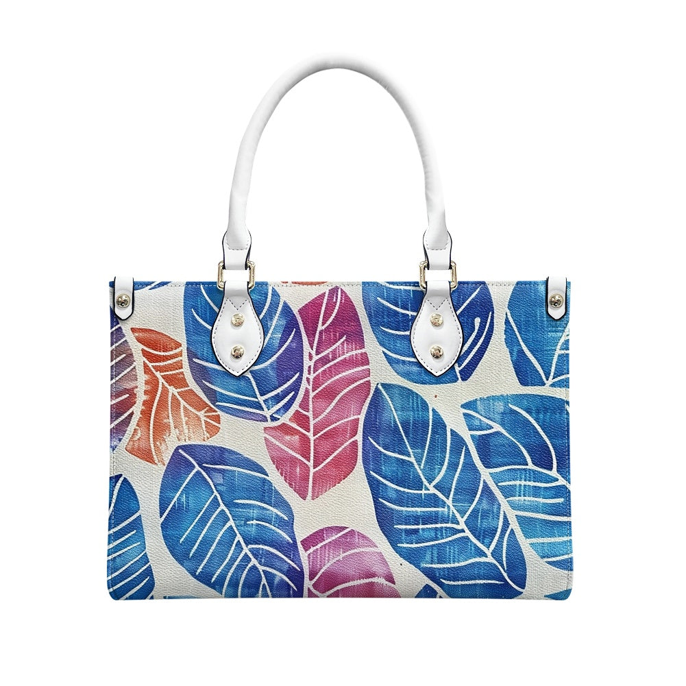 Tropical Breeze: Hand-Painted Leaf Print,  Women's PU leather twill handbag