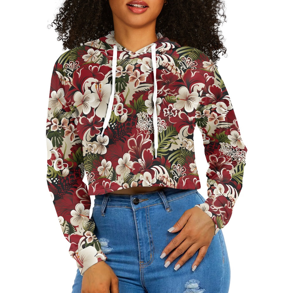 Women's midriff-baring sweatshirt - Hibiscus