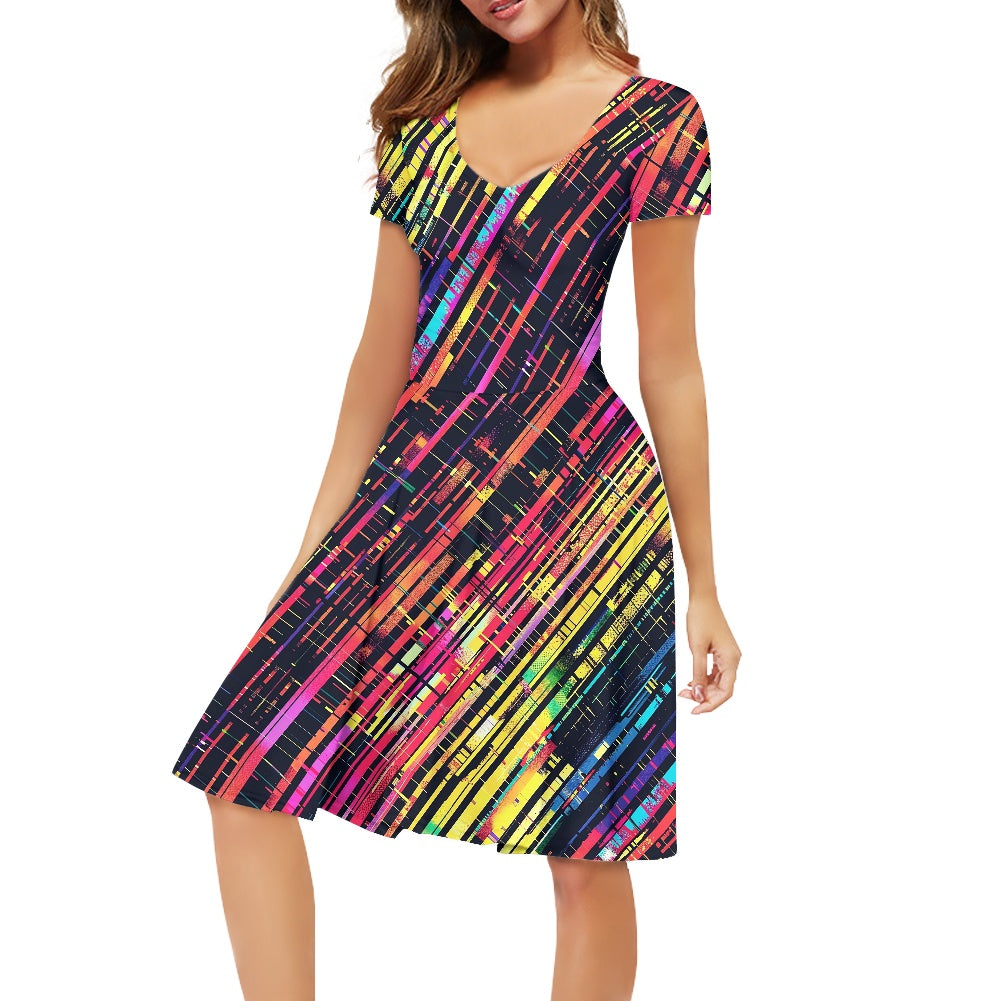 Women V-Neck Short Sleeve Ruffle Dress