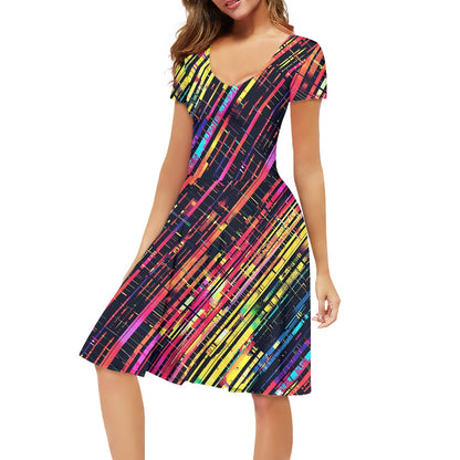 Women V-Neck Short Sleeve Ruffle Dress