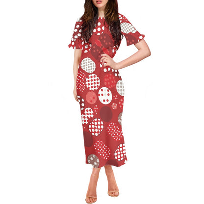 Stylish Scoop Neck Ankle-Length Dress with Unique Ruffled Sleeves for Women white
