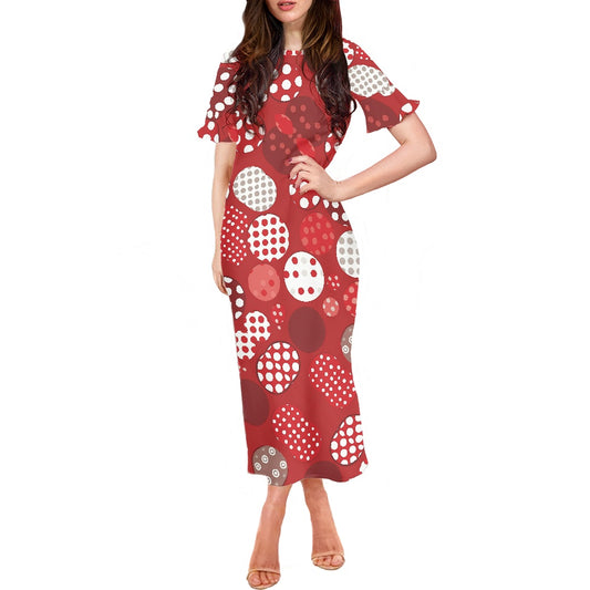 Stylish Scoop Neck Ankle-Length Dress with Unique Ruffled Sleeves for Women white