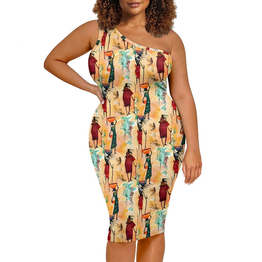Discover Elegance: Luxtrini's One-Shoulder Slim Dress - Tribal