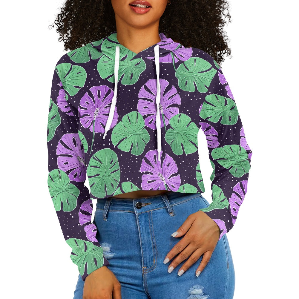 Women's midriff-baring sweatshirt - Monstera