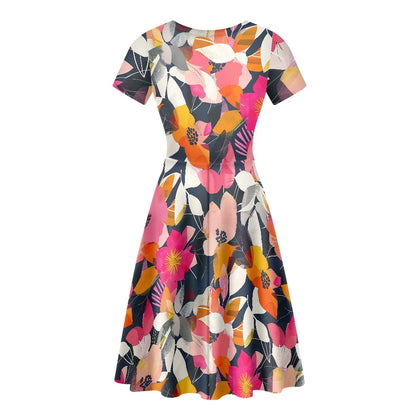 Women Scoop Neck Short Sleeve Ruffle Dress
