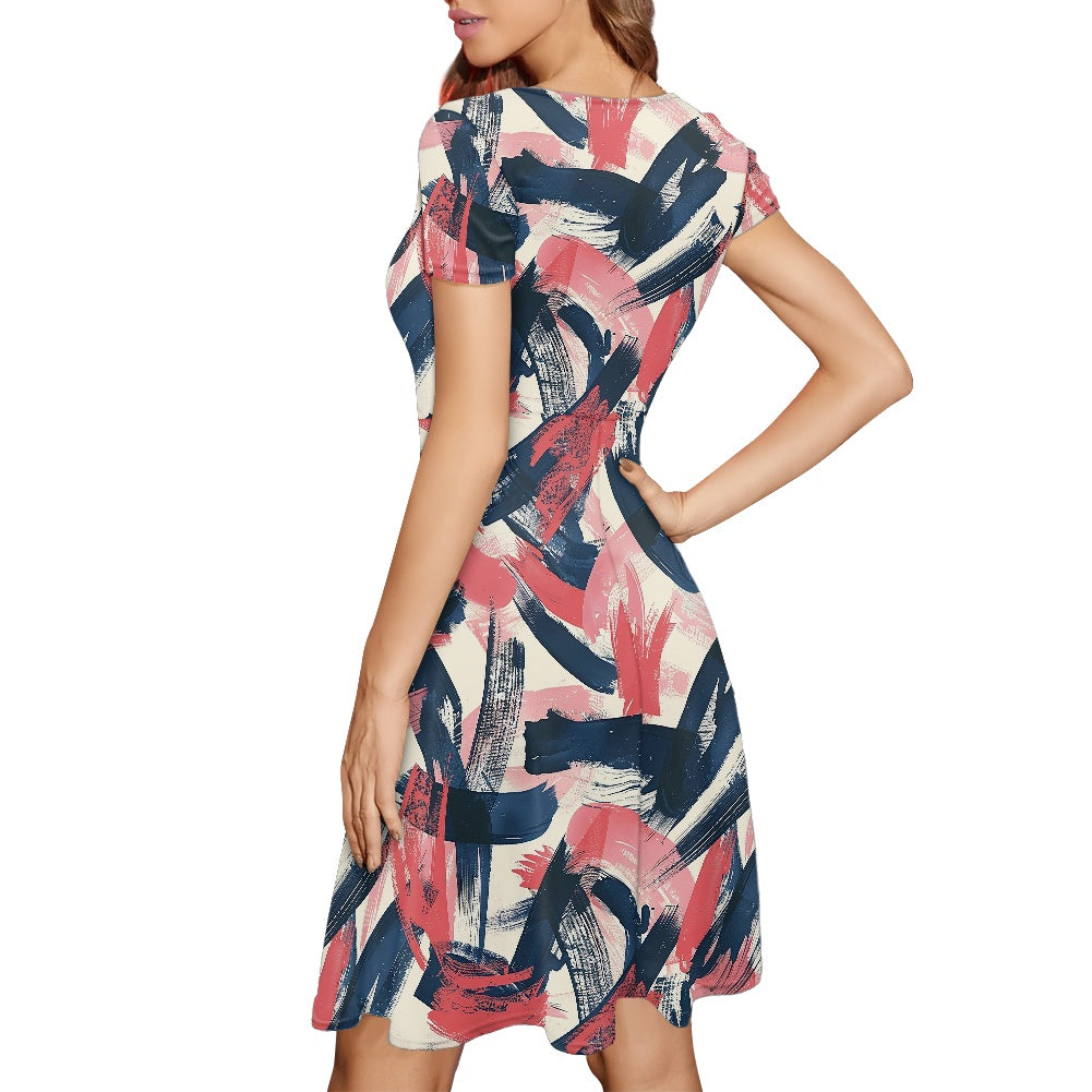 Women Scoop Neck Short Sleeve Ruffle Dress