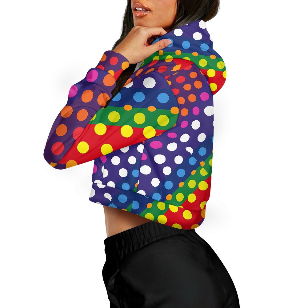 LGBTQ-Friendly Rainbow Polka Dot Women's Long Sleeve Short Hooded Sweatshirt by Luxtrini