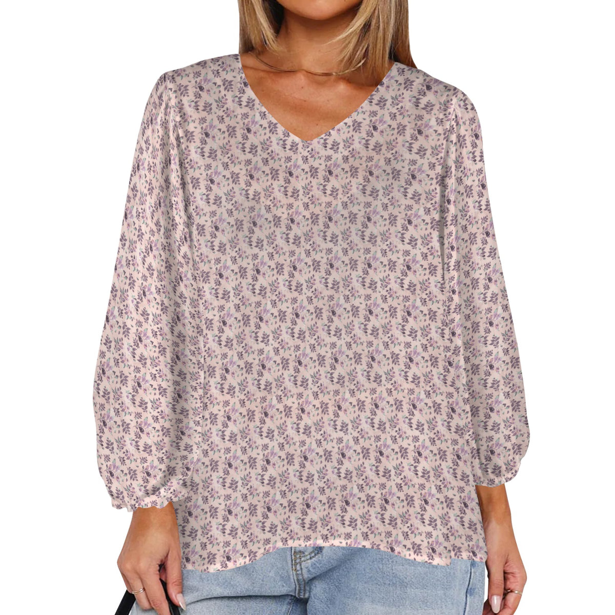 Sangria Women's Loose V-Neck Long Puff Sleeve Top 4XL
