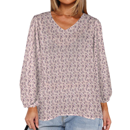 Sangria Women's Loose V-Neck Long Puff Sleeve Top 4XL