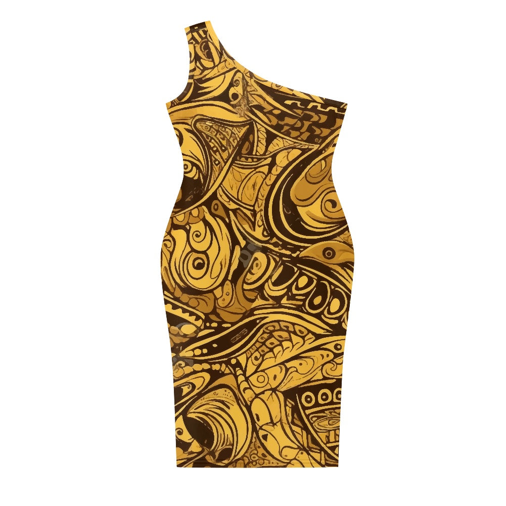 Discover Elegance: Luxtrini's One-Shoulder Slim Dress - Gold white