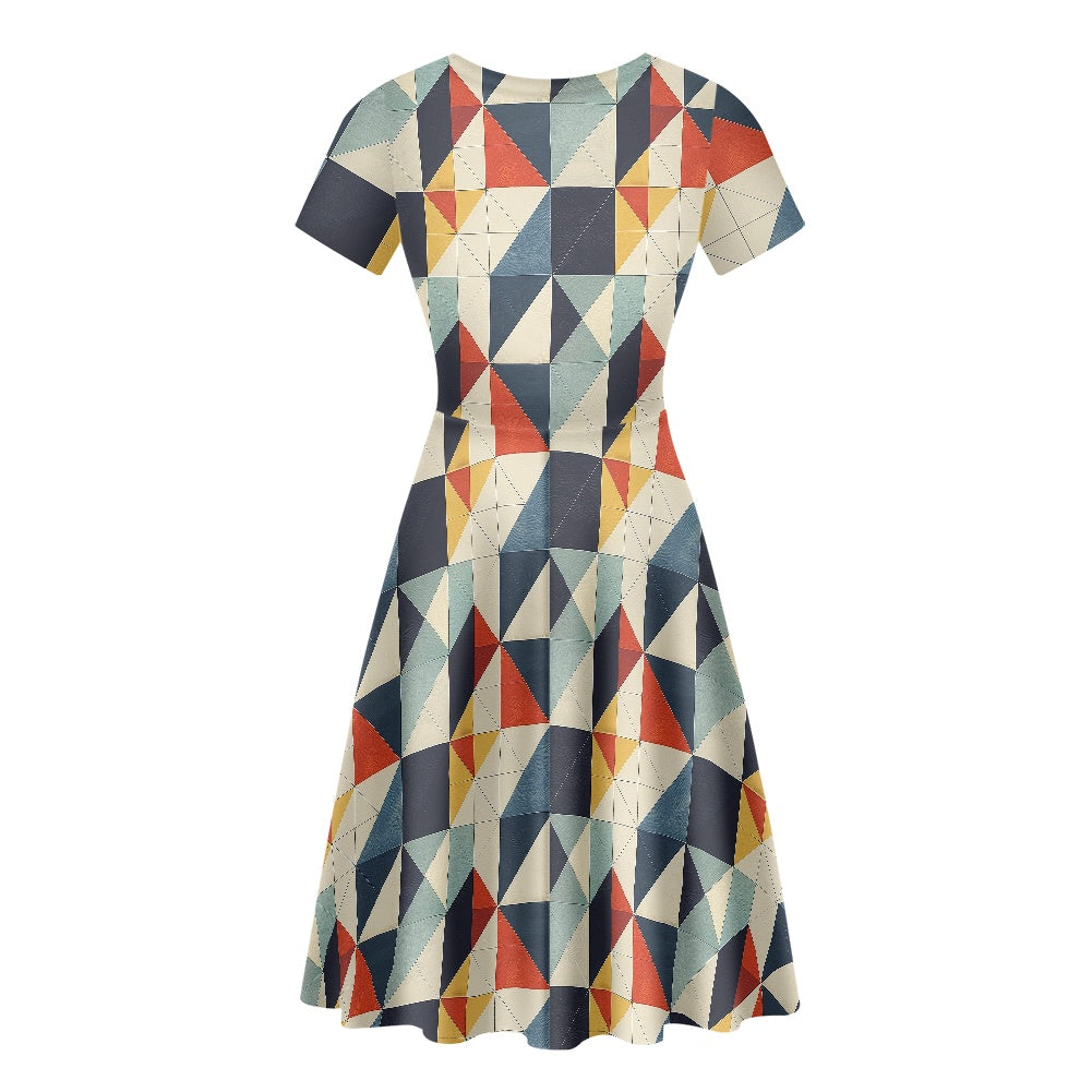 Women Scoop Neck Short Sleeve Ruffle Dress