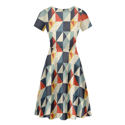 Women Scoop Neck Short Sleeve Ruffle Dress