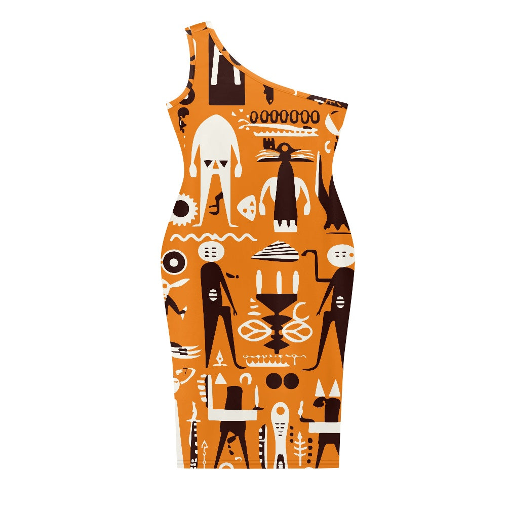 Discover Elegance: Luxtrini's One-Shoulder Slim Dress - Abstract white