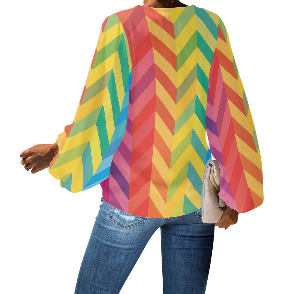 V-Neck Chiffon Puff Sleeve Blouse by Luxtrini: Unveil Your Bold Elegance