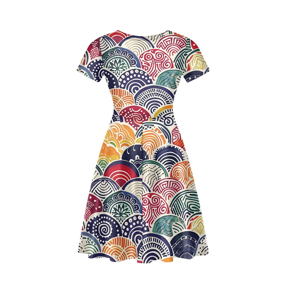 Women V-Neck Short Sleeve Ruffle Dress