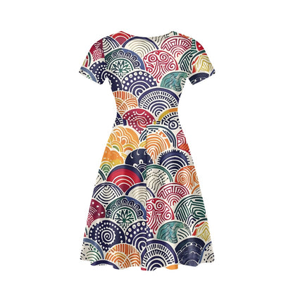 Women V-Neck Short Sleeve Ruffle Dress