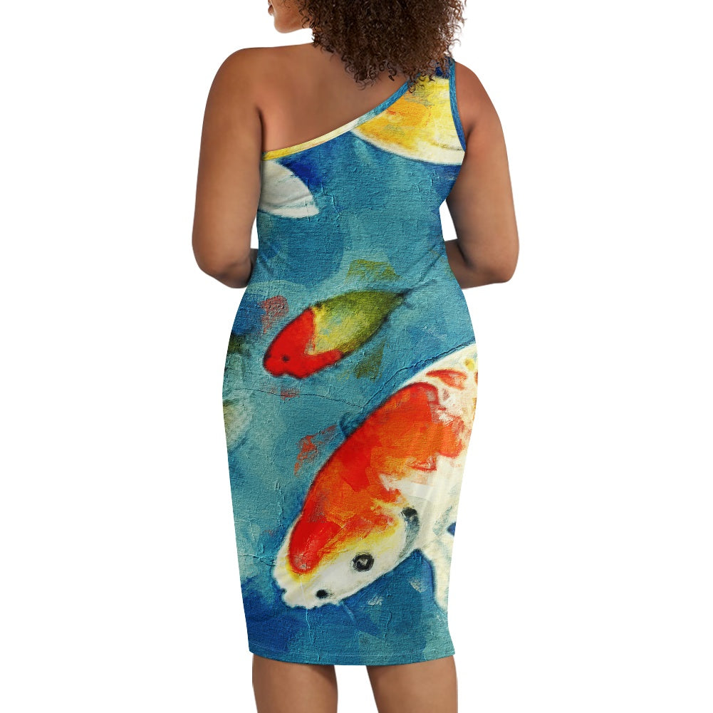 Discover Elegance: Luxtrini's One-Shoulder Slim Dress - Magic of Koi