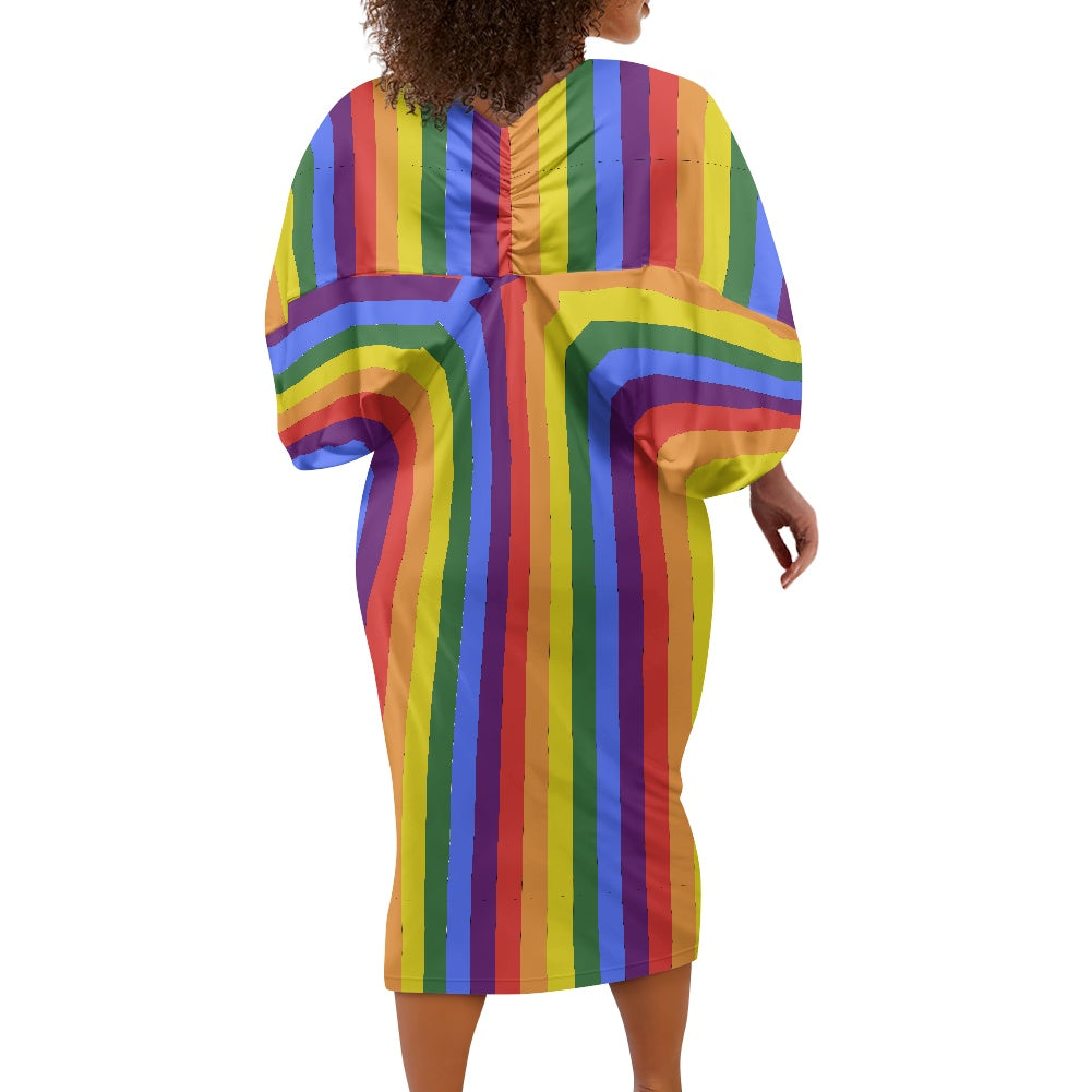 Rainbow Bat-sleeve hip dress