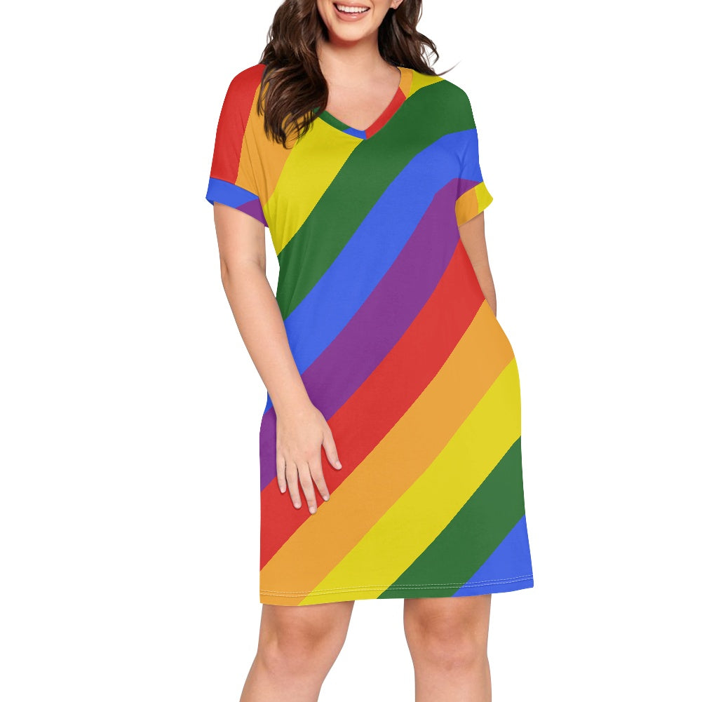 Rainbow Short Sleeve Dress - Colorful and Casual, Perfect for Summer, Available in Inclusive Sizes