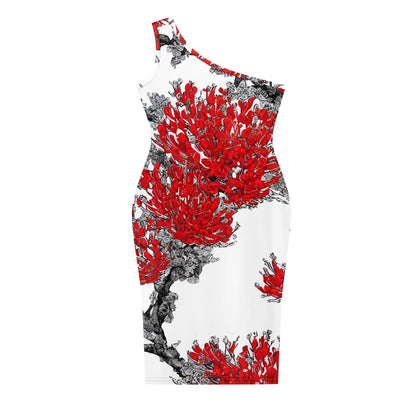 Discover Elegance: Luxtrini's One-Shoulder Slim Dress Red Floral white